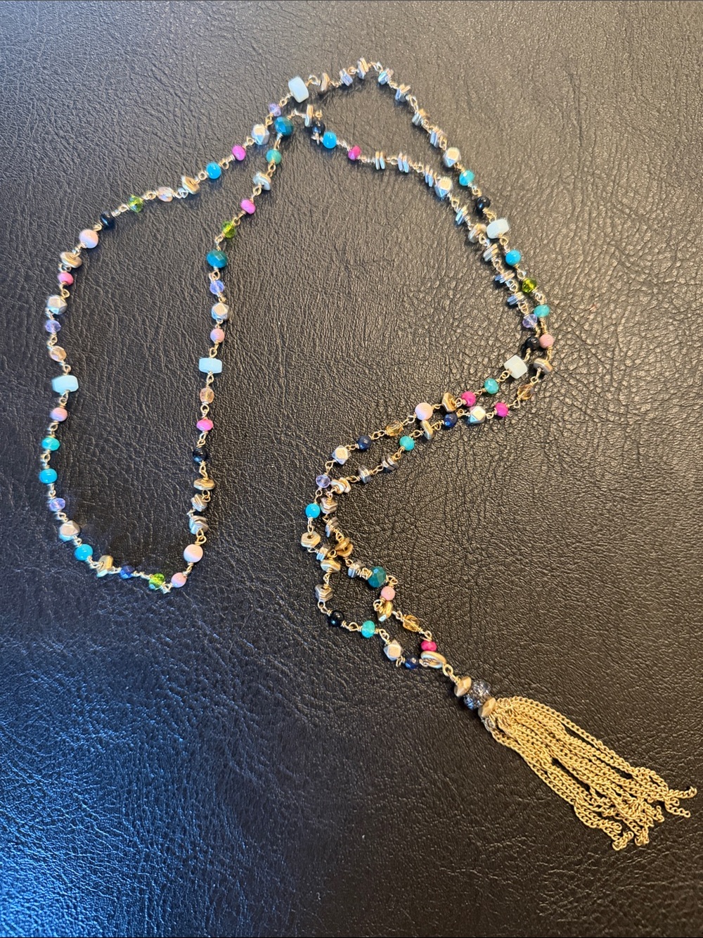 Stella & Dot Multicolor Beaded Necklace with Gold Tassel